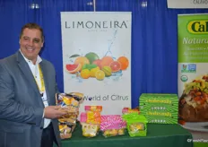 John Caragliano with Limoneira proudly shows the company's Santa label for Meyer lemons.